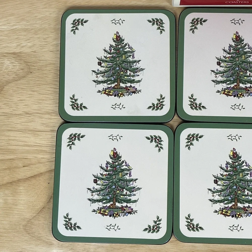 Pimpernel Christmas Tree Set Of 4 Square Cork Backed Coasters Spode 4 1/8